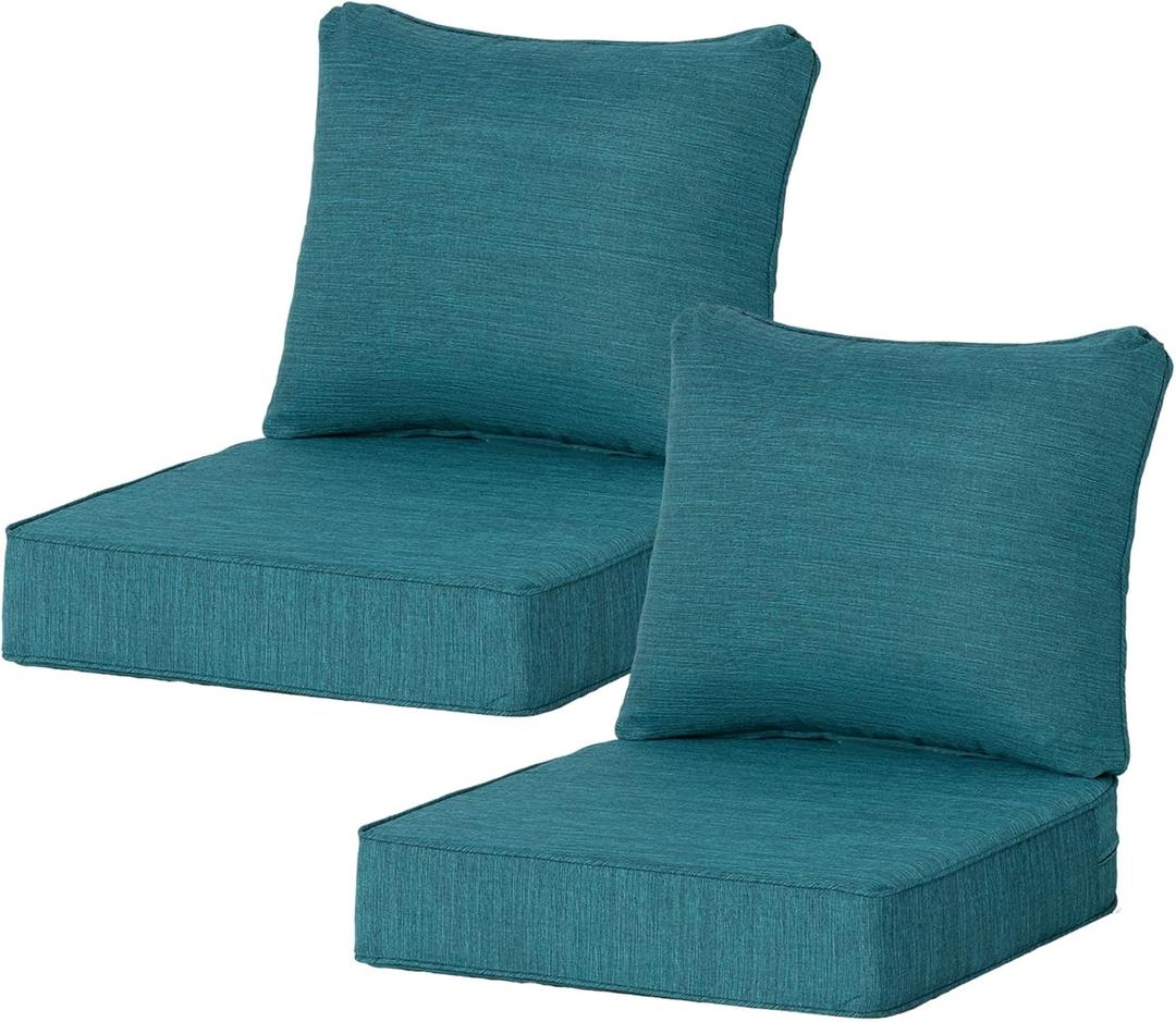 24x24 Inch Outdoor Deep Seat Cushions Set of 2,Thick High-Density Foam, Water-Resistant, Piped Edges & YKK Hidden Zipper for Patio Furniture,Malachite (24"x24"x5.5" 2sets -with curved)