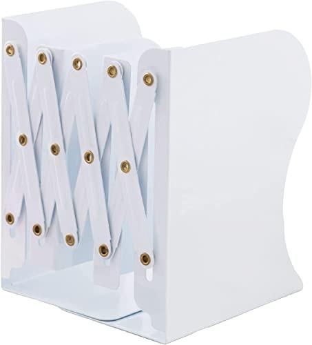 Zyners Adjustable Metal Bookends Heavy Duty for Shelves, 2 Dividers, Anti-Slip Design Expandable Book Ends for Desk, Office(White, 19 inches Max)