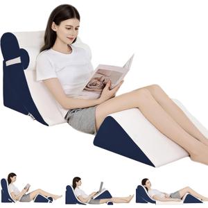 4PCS Orthopedic Bed Wedge Pillow Set for Post Surgery & Pain Relief, Adjustable Wedge Pillow for Back, Acid Reflux,Sitting up in Bed,Recovery, Snoring, Body Pillow for Sleeping (White/Navy)