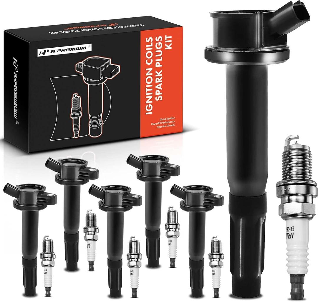 A-Premium Ignition Coils and Spark Plugs Kits Compatible with Ford Fusion 2006-2012, Escape 2009-2012 & Lincoln Zephyr 2006 & Mercury Mariner 2009-2011, Milan 2006-2011, 3.0L 6-PC Set