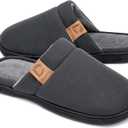 DL Men's Memory Foam Slippers with Fuzzy Plush Lining, Slip on House Slippers with Indoor Outdoor Anti-Skid Rubber Sole 9-10