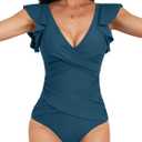 B2prity Women's One Piece Swimsuit Ruffle Slimming Tummy Control Bathing Suit Criss Cross High Waist 1 Piece Swimwear (Medium, Peacock Blue)
