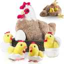 9 in 1 Chicken Stuffed Animal, Stuffed Chicken Toys for Kids - Egg Laying Hen Plush with Hen House, Baby Chicks and Eggs in Zippered Belly for Boys Girls Birthday Gifts Farm Party Decors
