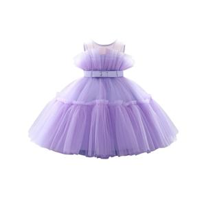  Baby Girls Christmas Ruffle Ball Tutu Gown Wedding Party Lace Dresses, Purple, 4-5 Y, 110