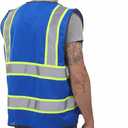 Dib Safety Reflective Mesh Vest High Visibility Two Tone with Pockets and Zipper, Blue Mesh with Yellow Trim 2X