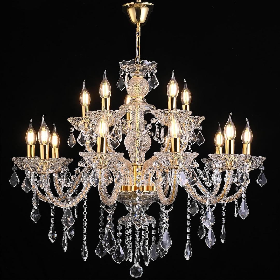 15 Light Crystal Chandelier Double Layer Flush Mount Ceiling Light Fixture with K9 Crystals for Living Room Dining Room Bedroom Luxury Hanging Lamp Lighting Fixtures