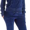 LeeHanTon Velour Tracksuit Womens Sweatsuit Set - Athletic Zip Up Hoodies and Sweatpants Outfits with Stripes (Medium, Navy)