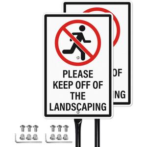 Please Keep Off Of The Landscaping Sign with Stakes 2 Pack Rust Free Aluminum Signage 12  8 Inches Keep Off Landscaping Signs for Yard Lawn Garden Outdoor