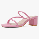 Shoe'N Tale Strappy Heels For Women Low Chunky Block Heel Heeled Sandals Square Open Toe Slip On Slides Mules, Pink, Size 9