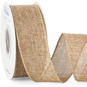 Ribbli Burlap Wired Edge Ribbon,1-1/2 Inch x 10 Yard,Natural,Solid for Big Bow,Wreath,Tree, Outdoor Decoration