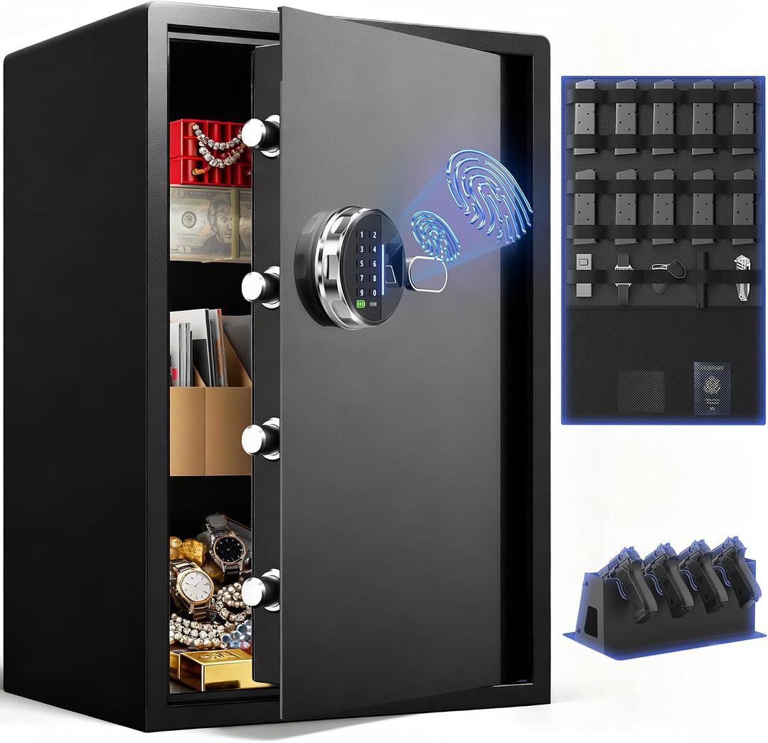 Grimtron Smart Biometric Safe Fingerprint Lock Box with Silent Mode, Backlit Keypad and LED Light, Small Caja Fuerte (25.59"H x 12.99"D x 13.78"W)
