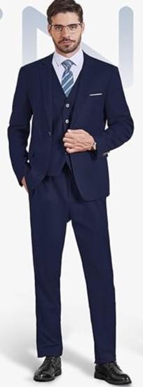 YND Men's Slim Fit 3 Piece Suit, One Button Solid Jacket Vest Pants Set with Tie, Size: M