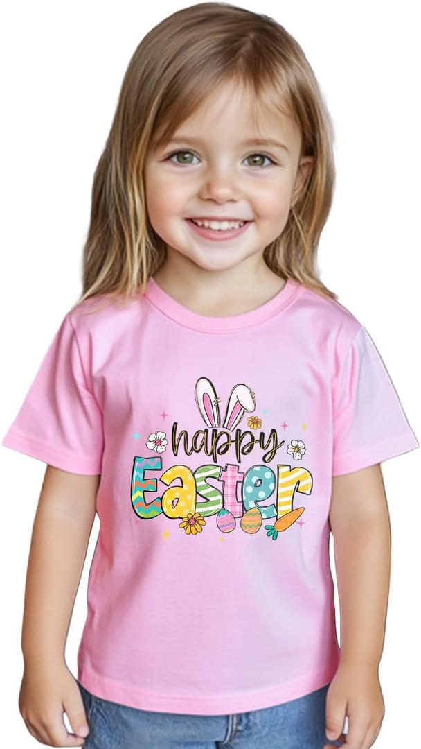 Toddler Boys Easter Shirt for Kids Girls Easter Bunny T-Shirts Tops Funny Graphic Tee Short Sleeve 2T-8Y