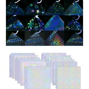Button Maker Supplies 200 PCS Sparkling Stickers Paper for Pin Maker Machine Kit, 12 Styles Holographic Laminate Sheets for Button Maker Machine, Holographic Paper for Button Press