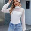 Avidlove Long Sleeve Body Suits Womens Mesh Turtleneck Bodysuit Thong Dressy Going Out Bodysuits Top Fall Outfits (Large, White)