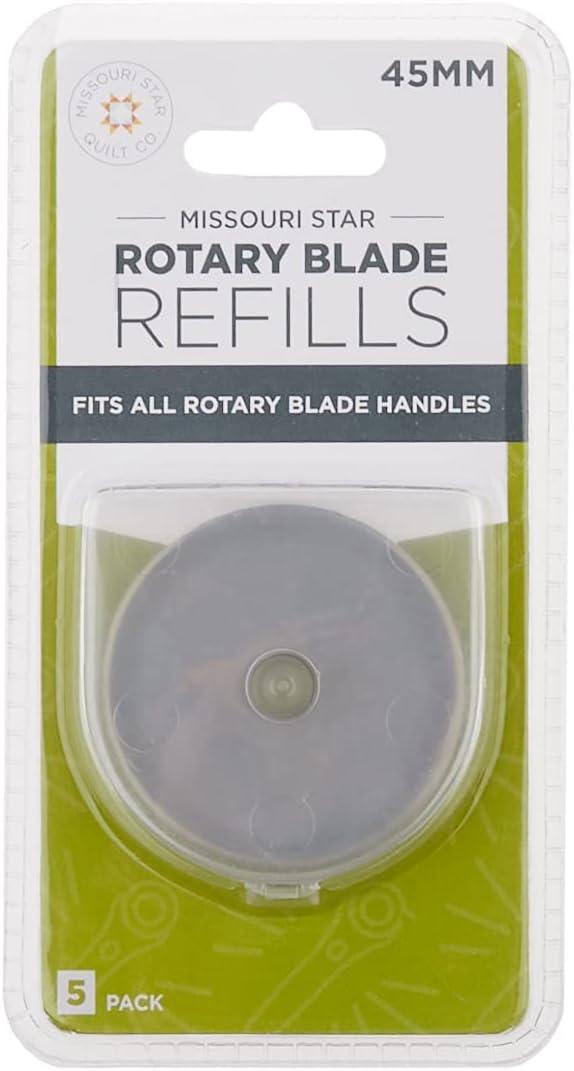 Missouri Star Universal Rotary Cutter Blades 45mm, 5 Pack | Super Sharp Replacement Blades, Fits All Rotary Cutter Handles | Fabric Trimmer Refill for Quilting and Sewing Projects (45mm Replacement Blades)