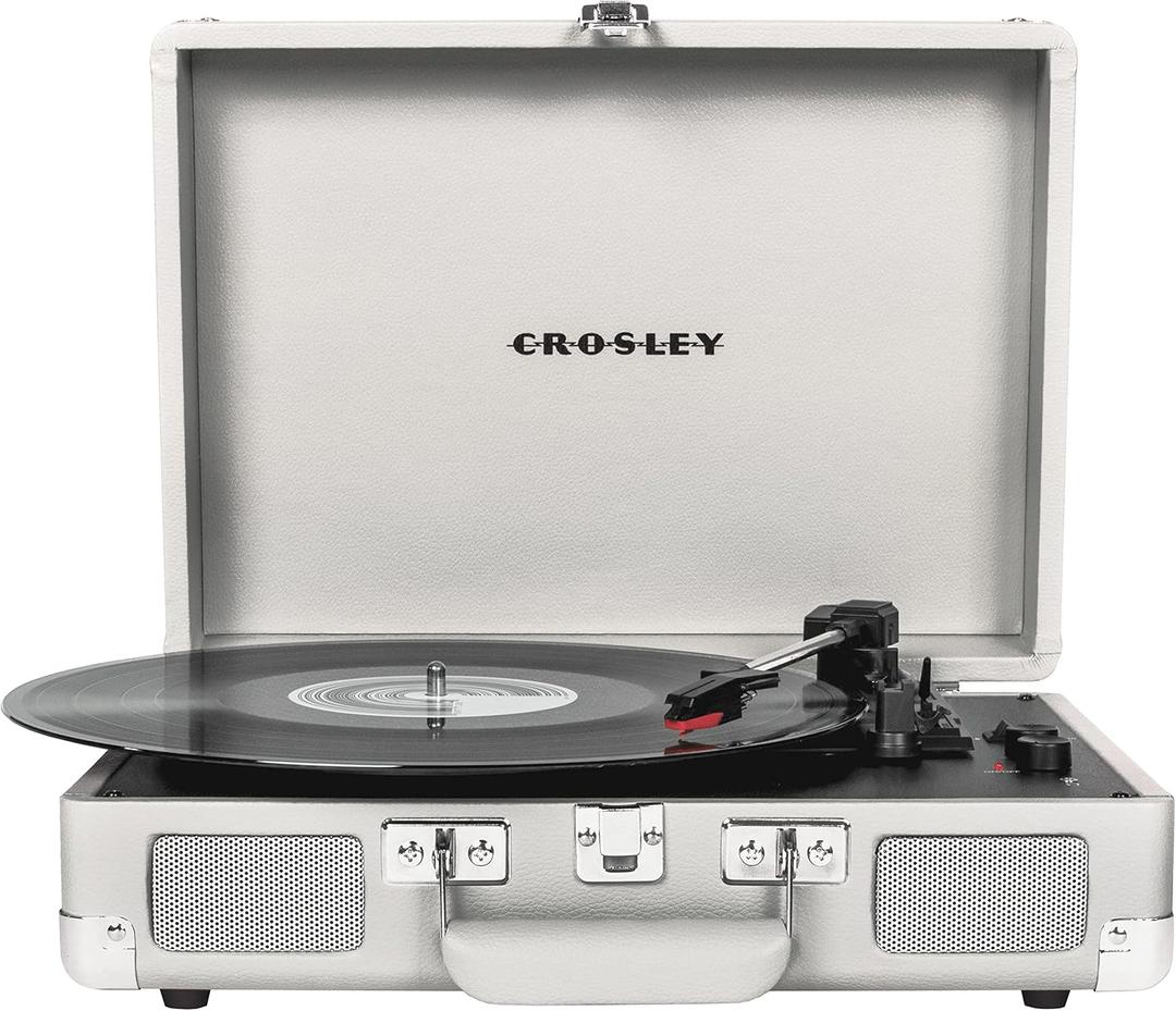 Crosley CR8005F-WS Cruiser Plus Vintage 3-Speed Bluetooth in/Out Suitcase Vinyl Record Player Turntable, White Sand