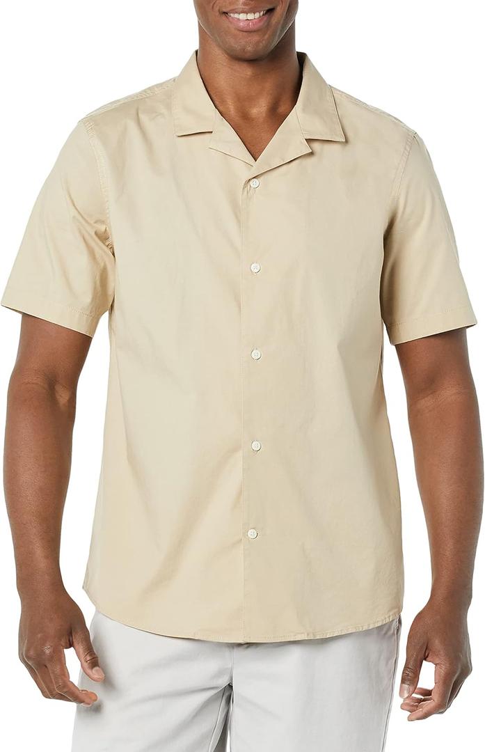 Amazon Essentials Men's Vacation Cotton Button-Down Short Sleeve Resort Shirt (XXL, Khaki Brown)