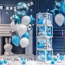 HOUSE OF PARTY Baby Boxes with Letters - 16x16 Inches and 65 Pcs Balloon for Birthday, Baby Shower & Gender Reveal Party Decoration (Blue Silver White-16")