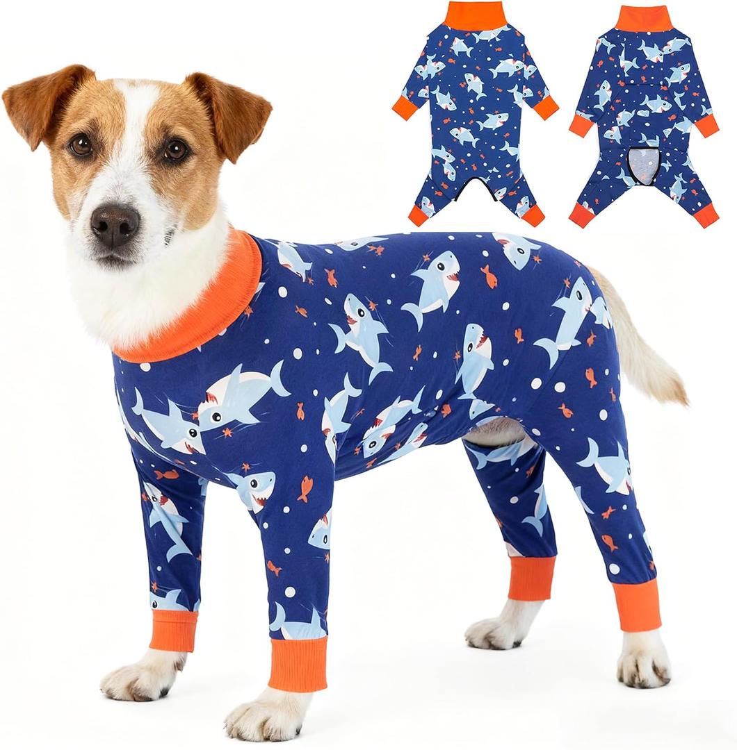 Dog Recovery Suit After Surgery Female Male, Dog Neuter Shirt Cone Alternatives Prevent Licking Surgical Onesies (Blue Shark, XL)