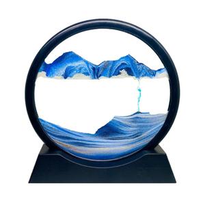 FUNJIA Moving Sand Art Picture, Round Glass 3D Deep Sea Sandscape in Motion Display, Flowing Sand Frame, Sensory Relaxing Desktop Home Office Work Desk Decor Pack of 3