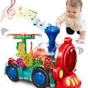 Transparent Sensory Train Toy -Interactive Light up Toys for Kids- Musical Train Toys with LED Light for Toddlers- Colorful Moving Gears- Tummy Time Crawling Baby Toy