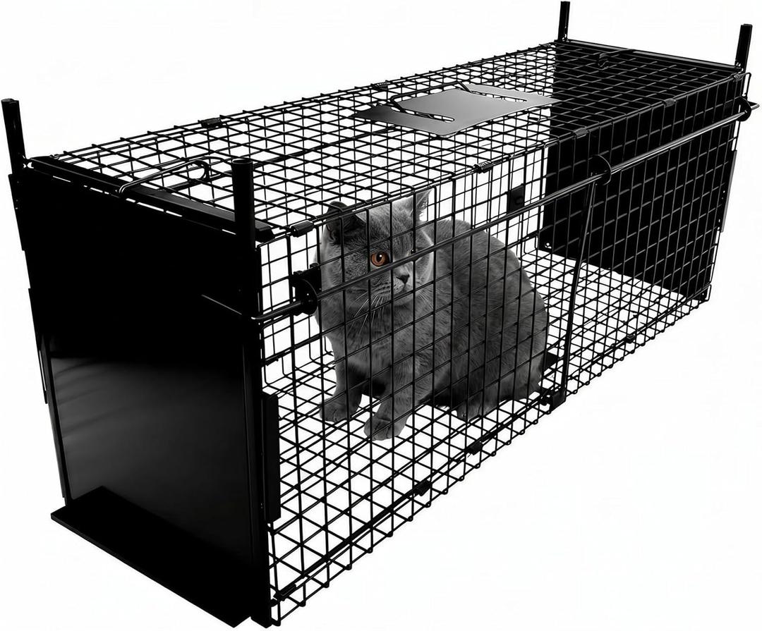 Thealyn Animal Cage Trap 32 X 13 X 10 inch Double Door Animal Cage Trap Metal Trap Cage Humane Live Animal Trap for Rabbits, Stray Cat, Squirrel, Raccoon, Mole, Gopher, Opossum
