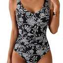Aidonger One Piece Swimsuit Tummy Control Bathing Suit for Women Ruched Slimming Swim Suit Modest Push Up Swimwear, L