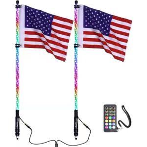 2PCS 3FT(0.9M) RF Remote Control RGB LED Whips Light with Dacning/Chasing, Antenna Light for Off- Road Vehicle ATV UTV RZR Jeep Trucks Dunes. (3FT-2PCS)