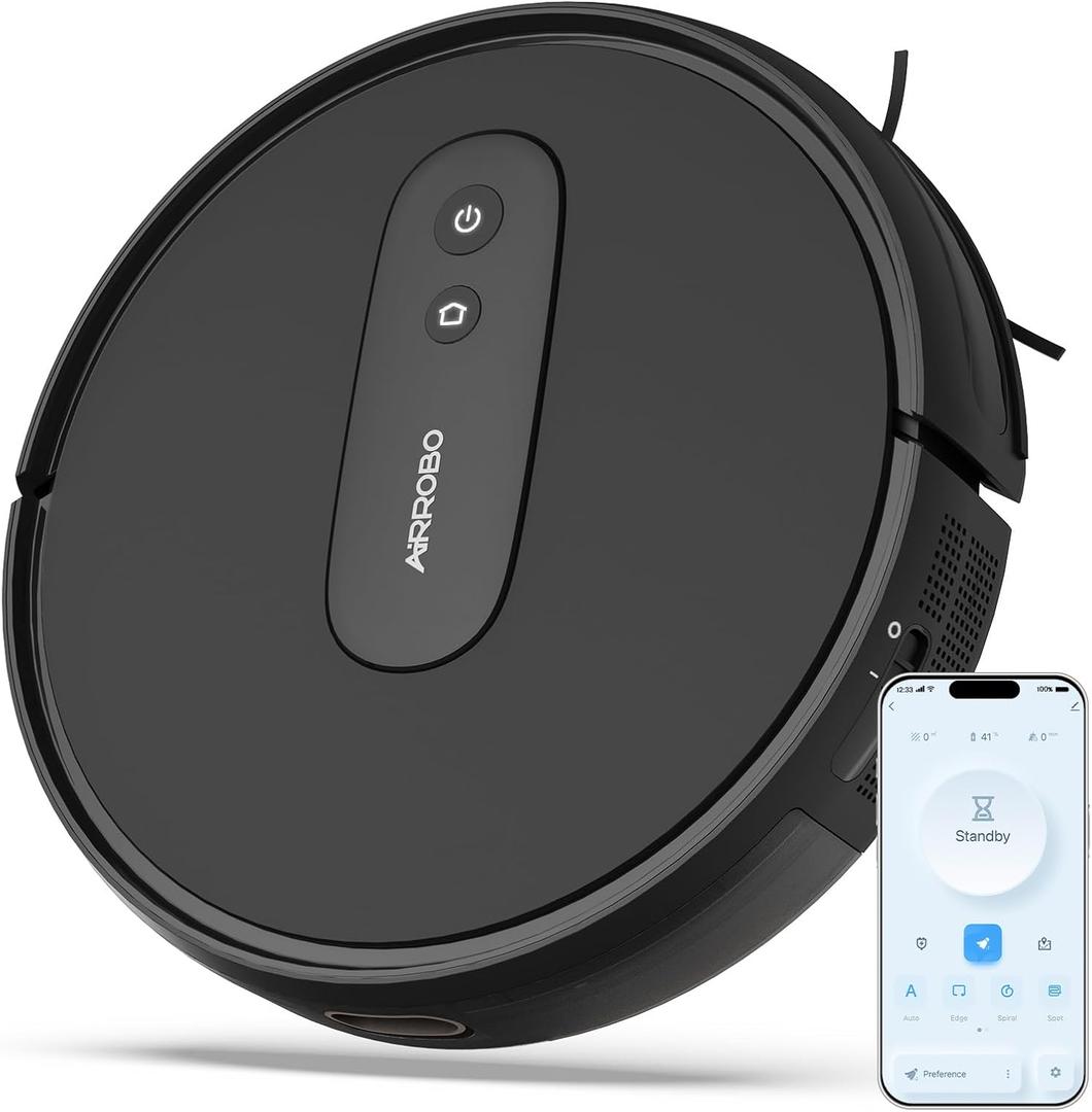 AIRROBO Robot Vacuums with 2800Pa Suction, 3-inch Slim Body, Gyroscope Navigation, Remote & App Control, 600ML Dustbin, Automatic Recharge  Ideal Robot Vacuums Cleaner for Homes (Black)