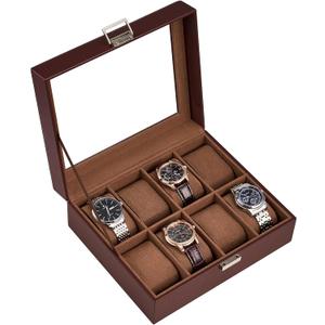 ProCase Watch Box for Men, 8 Slot Mens Watch Case, Watch Storage Watch Holder Organizer for Men, Watch Display Case With Glass Lid -8 Slot, Espresso