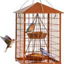 Mealworms Bird Feeders for Bluebirds - Metal - Huge Caged Squirrel-Proof Bird Feeders with 2 Cups, DIY Wild Bird Feeders Outdoor Hanging (Brown), Attract Wild Birds, 2lbs Seed Capacity+1 Mealworms Cup