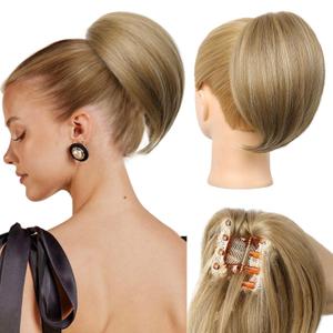 REECHO Ponytail Extension, 8" Short Mini Claw Clip Pony Tail Hair Extensions Natural Soft Feather-Light Tension-Free Ponytail Hairpiece for Women - Honey Blonde with Highlights