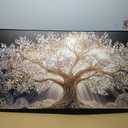 KIRFOLUC Large Framed Textured Painting Tree of Life Wall Art, 48"L x 24"W