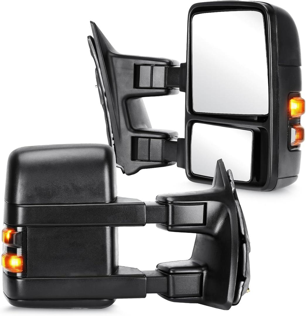 Youxmoto Towing Mirrors fit for 1999-2016 for Ford for F250 F350 F450 F550 Super Duty Pickup Truck Mirrors, Manual Telescoping/Folding; Manual Adjustable Glass; Turn Signal; Black