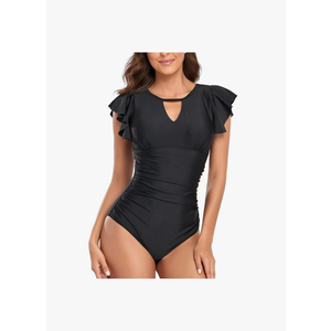 Smismivo Women's Ruffle Sleeve One Piece Swimsuit Modest Bathing Suit Full Coverage Swimwear, Size:M