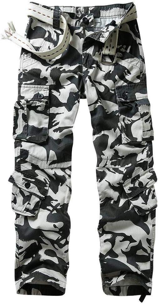 TRGPSG Men's Wild Cargo Pants, Camo Pants Cotton Casual Work Hiking Pants with 8 Pockets (42, Black Hawk Camo)