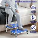 Extra Long Step Stool with Handle for Elderly(22 Inch), Heavy Duty 2 Stepping Stool with Adjustable Handrails for High Beds, Non-Skid Platform Foot Stool for Adults, Seniors, Handicapped (Blue)