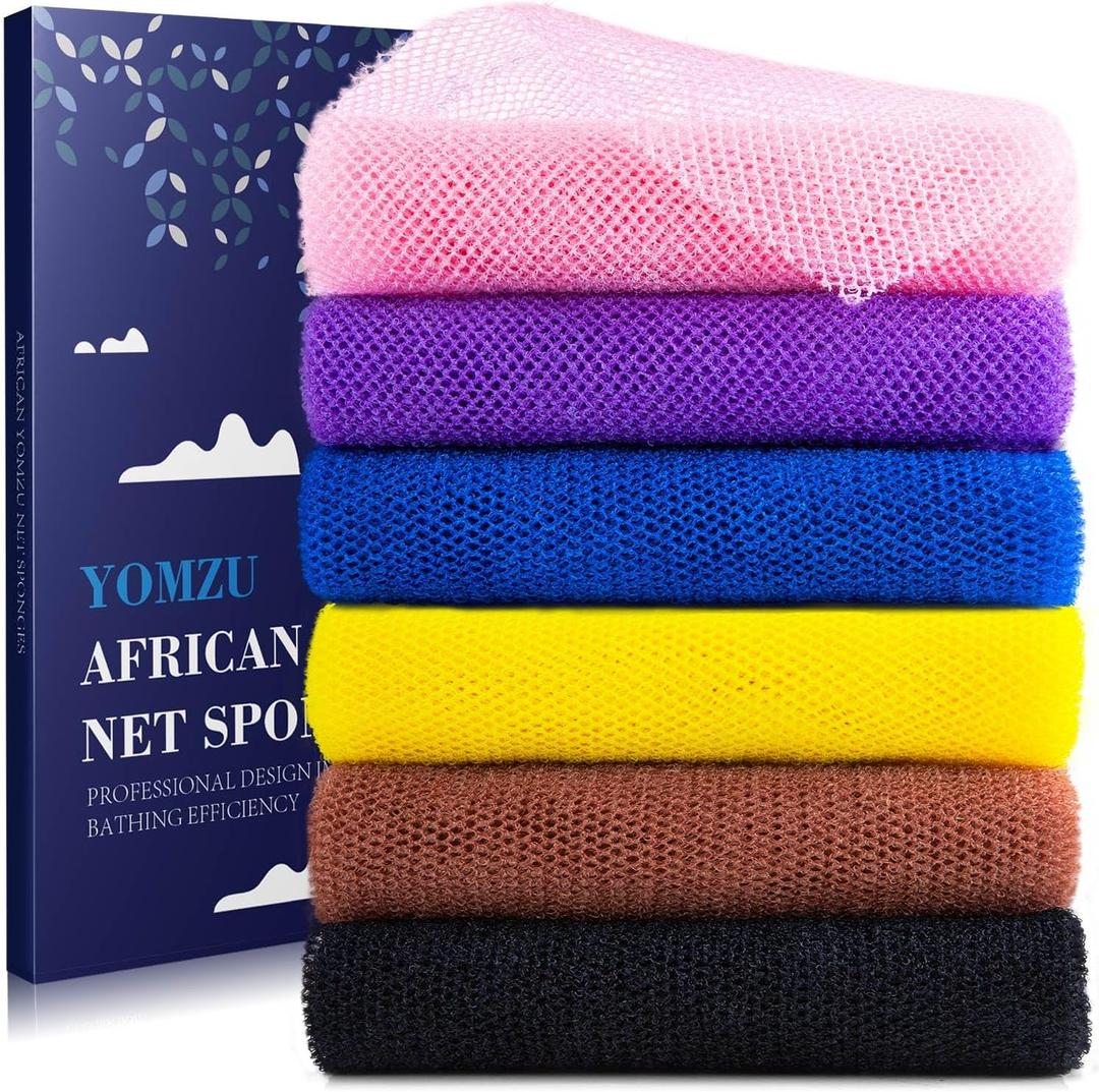 African Net Sponge Exfoliating Bath Sponge Scrubbing Long Rag Wash Shower Body Scrubber - 6 Pieces
