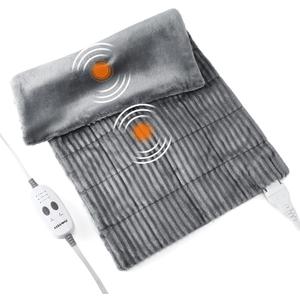 Weighted Heating Pad with Massager Electric Heating Pad for Back with Massaging Vibration, 3 Heating Levels & 3 Massage Types, XXXL Large Size Heating Pad, 33 x 17, Grey