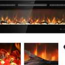 48 inches Electric Fireplace Inserts, Recessed and Wall Mounted Fireplace Heater, Linear Fireplace w/Thermostat, Remote & Touch Screen, Multicolor Flame, Timer, Log & Crystal, 750W/1500W (Black)