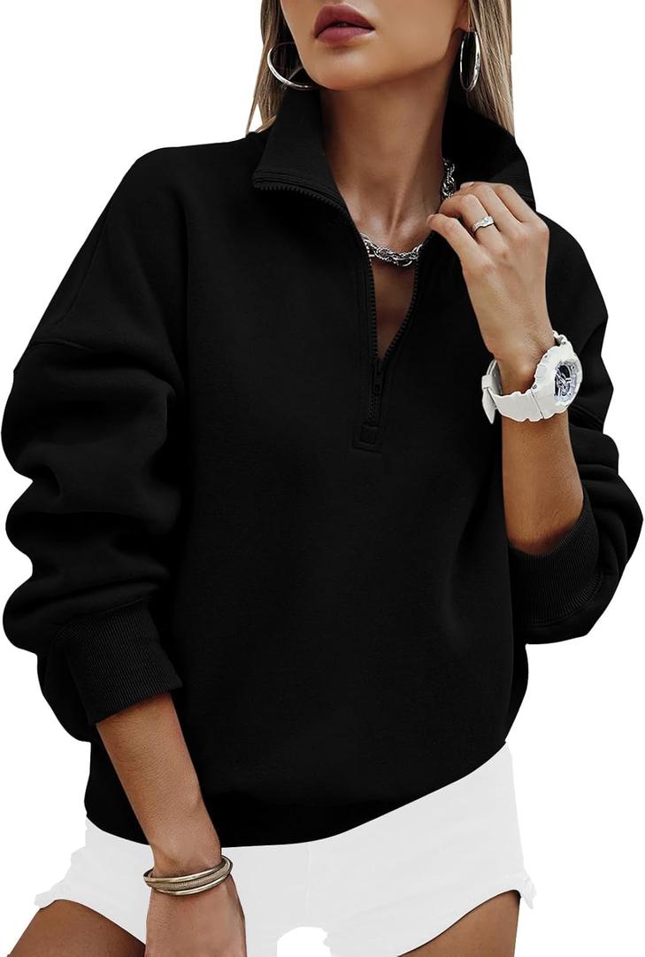 PRETTYGARDEN Womens Half Zip Oversized Sweatshirts Fleece Hoodies 2026 Trendy Long Sleeve Pullover Tops Y2k Spring Outfits (Large, Black)