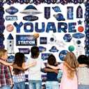 90 Pcs Space Affirmation Station Classroom Bulletin Board Set Motivational Bulletin Board Back to School Positive Affirmations Accent Cutout Mirror Growth Mindset Decor for School Office Home
