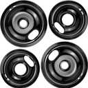 Stove Burner Drip Pans W10288051 Burner Covers-2 Packs 6 W10290353 Black Porcelain Burner Pans and 8" W10290350 Stove Top Covers for Electric Stove by Sikawai