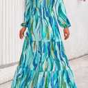 PRETTYGARDEN Womens Dresses 2026 Puff Sleeve Floral Casual Spring Dresses Smocked Backless Beach Flowy Tiered Maxi Dress (Blue Green, Medium)