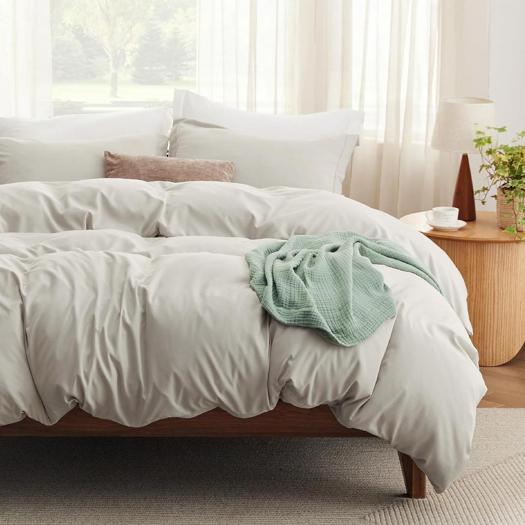 Bedsure Duvet Cover King Size with Fitted Sheet - 4 Pieces Prewashed Polyester Extra Soft Bedding Set, Includes 1 Duvet Cover 104''x90'' with Zipper Closure, 2 Pillow Shams, 1 Fitted Sheet, Linen