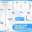 Riakrum 12 Inch Solar Standing Fan, 8800mah Rechargeable Oscillating Standing with Solar Panel, Two Charging Methods, 3 Speeds, Remote Control Floor Fan for Home Warehouse, 12 x 42.5 inches/ 30.5 x 108 cm