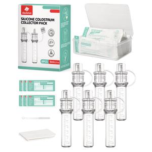 dearlomum Colostrum Collector Kit Breast Milk Collector 6ml/6pcs,Reusable, Heat & Freezer Resistant, BPA-Free, with Cotton Cloth Wipe, Storage Case, Cleaning Brush