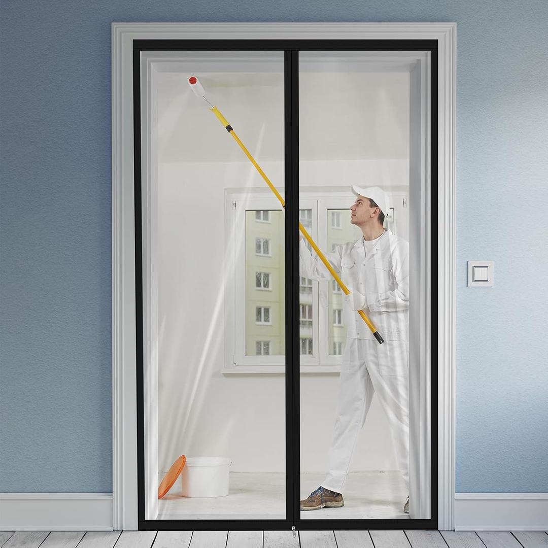 Amylove Zipper 48 x 87 Inch Dust Barrier Door Kit Construction Door Barrier 4 x 7.25 ft Reusable Plastic Curtain Cover Containment Standard Doorway Temporary Wall Screen Sheeting for Bathroom Hallway (Black)