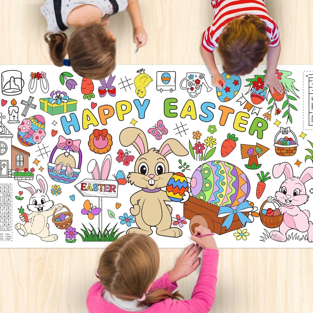 2 x Easter Giant Coloring Poster 71 x 31 Inch Jumbo Paper Coloring Activity Poster Oversized Coloring Table Cover for Kids Family Classroom Easter Party Games Decorations